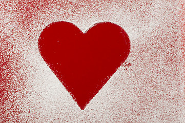 Image showing Heart pattern on the bottom of a red bowl