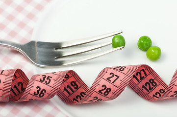 Image showing Plate with peas and centimeter measure