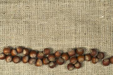 Image showing Closeup hazelnuts on burlap