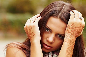 Image showing Beautiful girl painted Mehandi