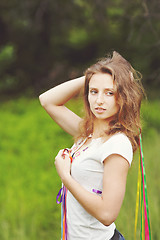 Image showing Beautiful girl with ribbons
