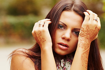 Image showing Beautiful girl painted Mehandi