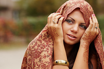 Image showing Beautiful girl painted Mehandi