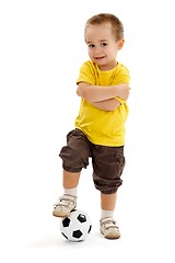 Image showing Little soccer player boy with small ball