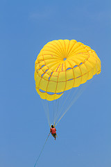 Image showing Parachute surfer being hauled by a motorboat