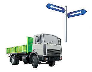 Image showing  green Autotruck, Lorry, road sign