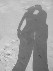 Image showing Shadow of loving couple at the beach