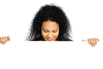 Image showing African American lady with a blank sign