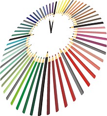 Image showing Clock made of crayons in perspective