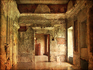 Image showing Interior of an old Palace. Ruines of a castle. grunge and retro style.