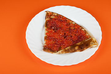 Image showing Pancake with red caviar