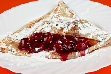 Image showing pancakes with cherries