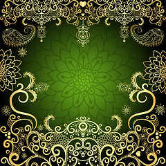 Image showing Green-gold vintage floral frame