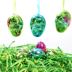 Image showing Colourful shiny Easter Eggs