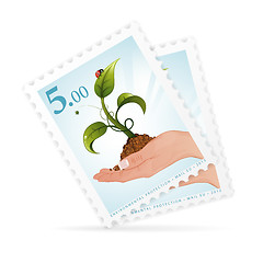 Image showing Postage Stamps with Hand and Sprout