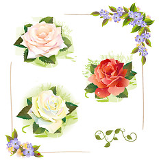 Image showing Set of roses. Vintage style. Imitation of watercolor painting.