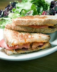 Image showing grilled cheese sandwich bacon tomato vinaigrette salad and coles
