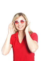 Image showing Trendy woman in red sunglasses