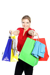 Image showing Happy woman shopping for clothing