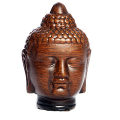 Image showing Wooden Buddha head carving