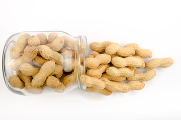 Image showing A jar of roasted peanuts in shell