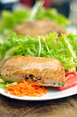 Image showing grilled salmon and salad
