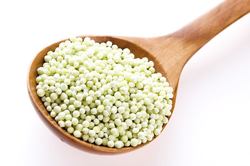 Image showing tapioca pearls with lime. white bubble tea ingredients