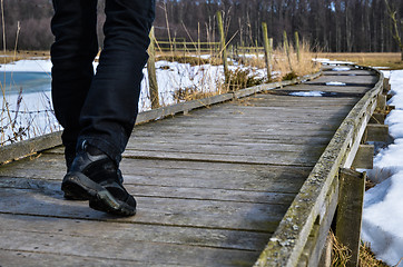 Image showing Wooden footbridge