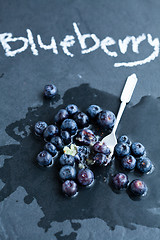 Image showing Fresh blueberries and fork