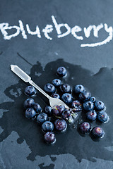 Image showing Fresh blueberries and fork