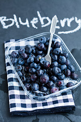 Image showing Fresh blueberries and fork