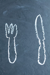 Image showing Knife and fork chalk drawing