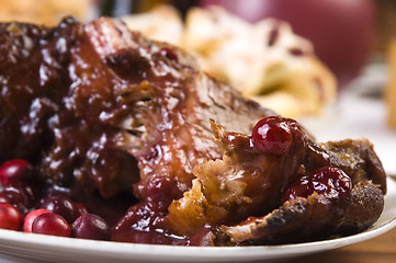 Image showing Delicious Scrambled Grilled meat with cranberry sauce 