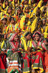 Image showing Group of Indian girls in colorful ethnic attire