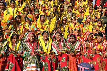 Image showing Group of Indian girls in colorful ethnic attire