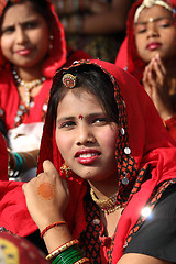 Image showing Group of Indian girls in colorful ethnic attire