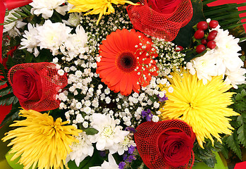 Image showing assorted flowers in bouquet closeup