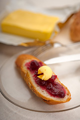 Image showing bread butter and jam 