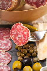 Image showing cold cut platter with pita bread and pickles