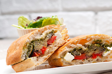 Image showing ciabatta panini sandwichwith vegetable and feta