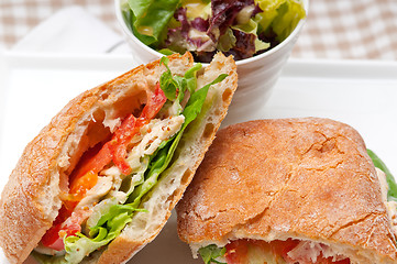 Image showing ciabatta panini sandwich with chicken and tomato