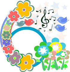 Image showing birds in love, singing on abstract flower background