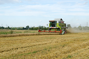 Image showing combine tractor harvest wheat agriculture field 