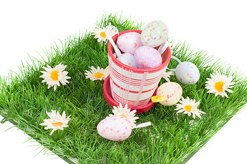 Image showing Easter eggs on the green grass