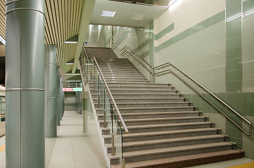 Image showing Columns and a stairway at a subway station underpass