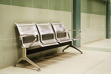 Image showing Metalic benches at the last subway station