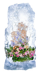 Image showing delicate bouquet of flowers in the ice