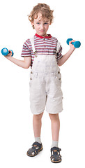 Image showing boy with a dumbbell