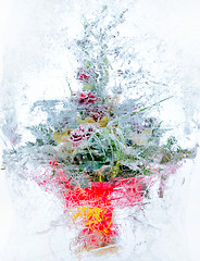 Image showing Collage . delicate bouquet of flowers in the ice
