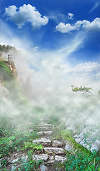 Image showing Magic landscape with mountains, sky and ruins